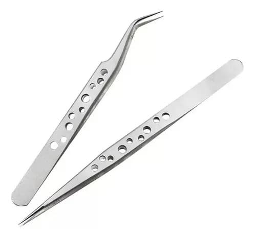 PAR DE PINÇAS PARA CÍLIOS - FURINHO INOX CURVA E RETA