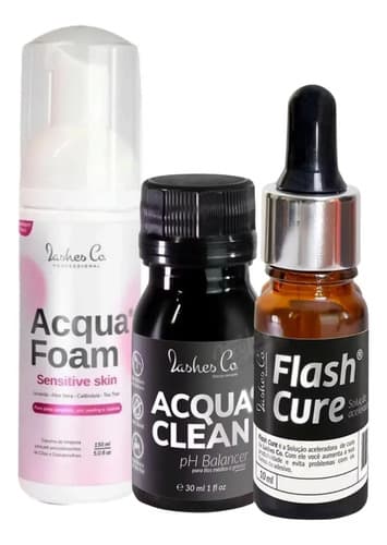Kit Lashes Co Flash Cure + Acqua Clean + Acqua Foam Cílios